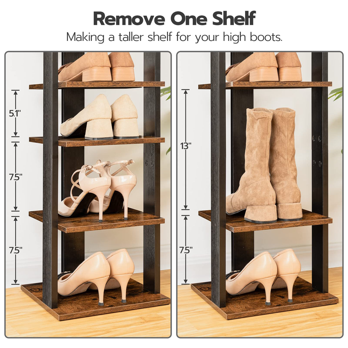 HOOBRO 8-Tier vertical shoe rack with removable shelves adaptable for boots or heels
