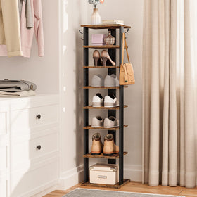 HOOBRO 8-Tier vertical shoe rack side hooks offering extra storage for umbrellas and small items