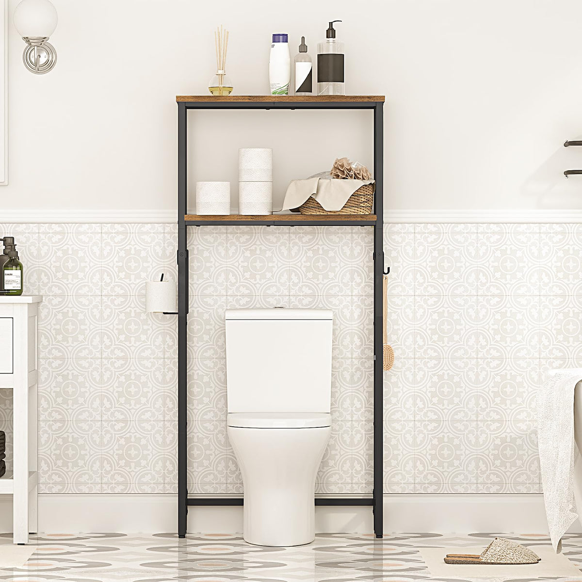 HOOBRO storage rack blends decor and function for candles, plants, and pampering products.