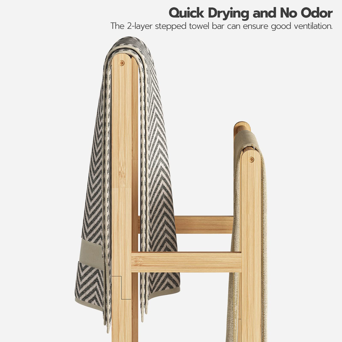 HOOBRO bamboo-finish storage shelf integrated with towel rack