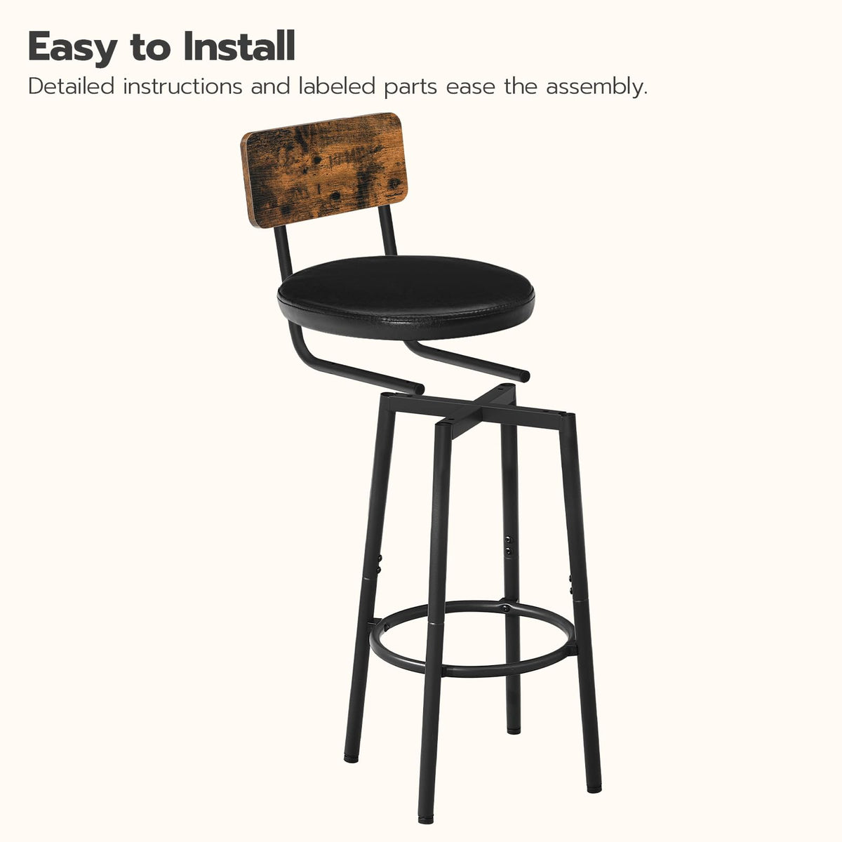 HOOBRO bar stool with numbered parts enables quick assembly