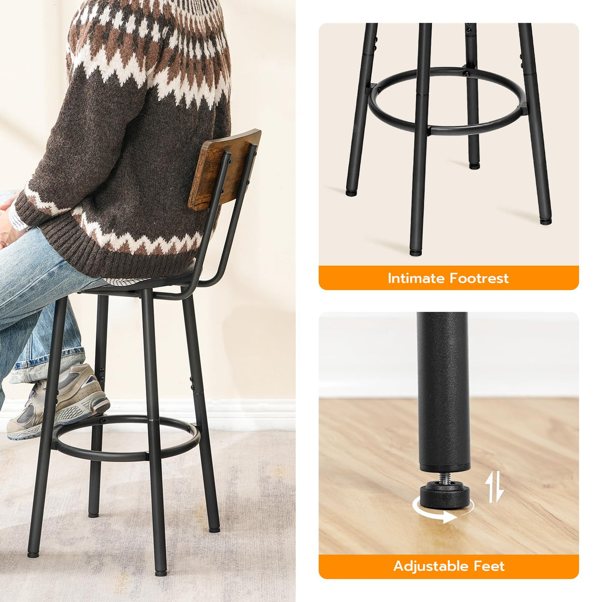 HOOBRO bar stool with floor-protection feet guards surfaces