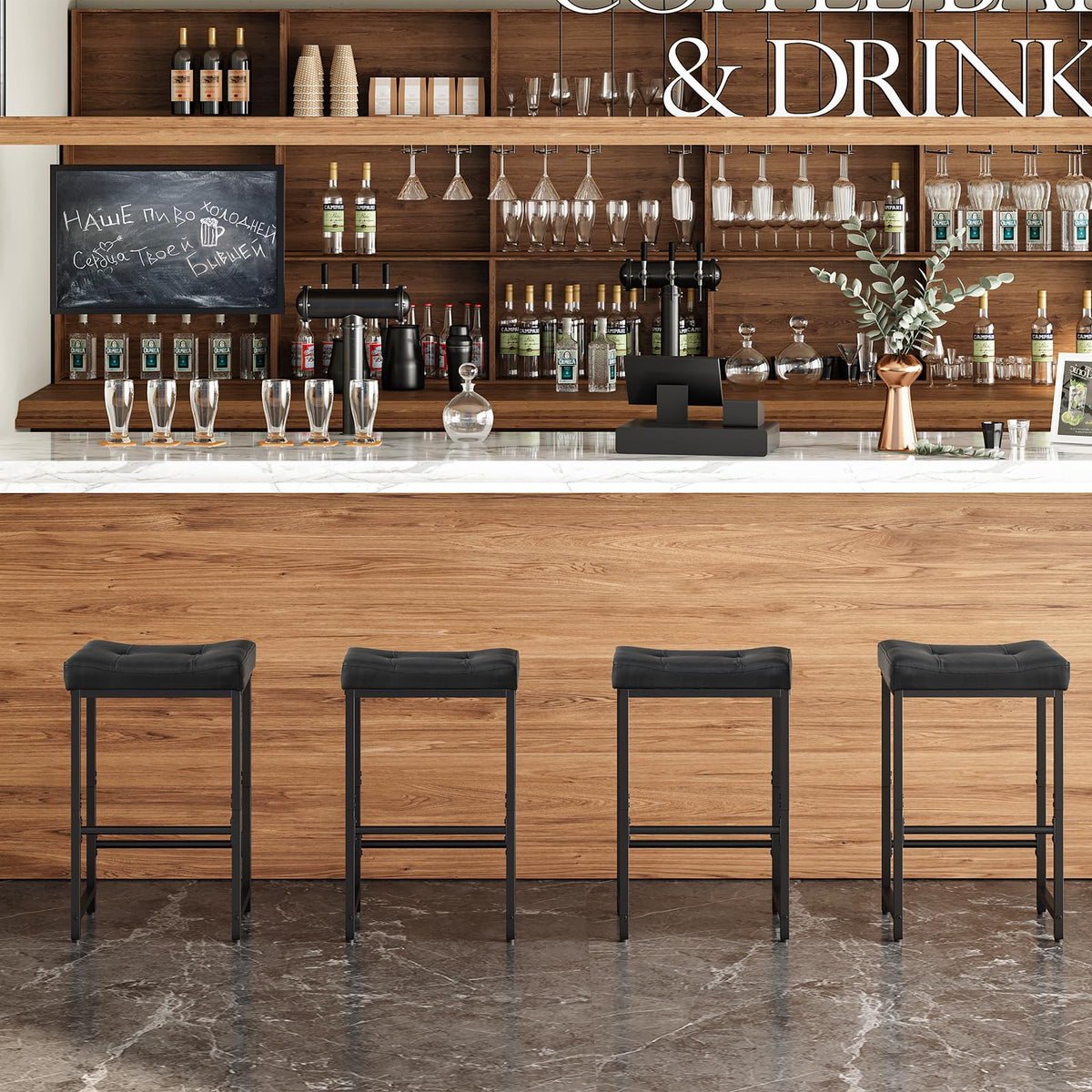 HOOBRO stool with four adjustable feet to prevent slipping on floors.