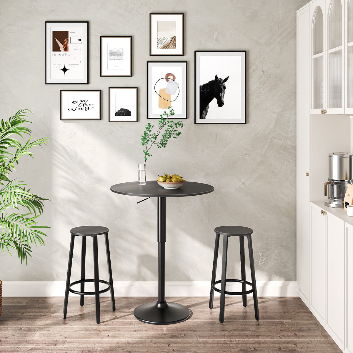 HOOBRO bar table sturdy base with iron rod ensures stable support.