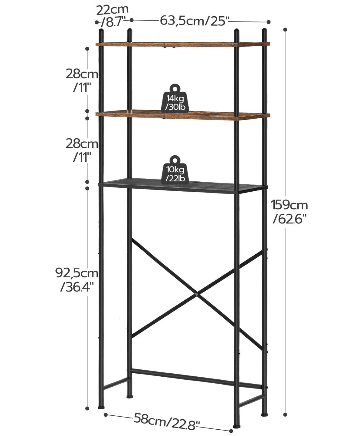 HOOBRO bathroom organizer with stable legs behind the toilet tank