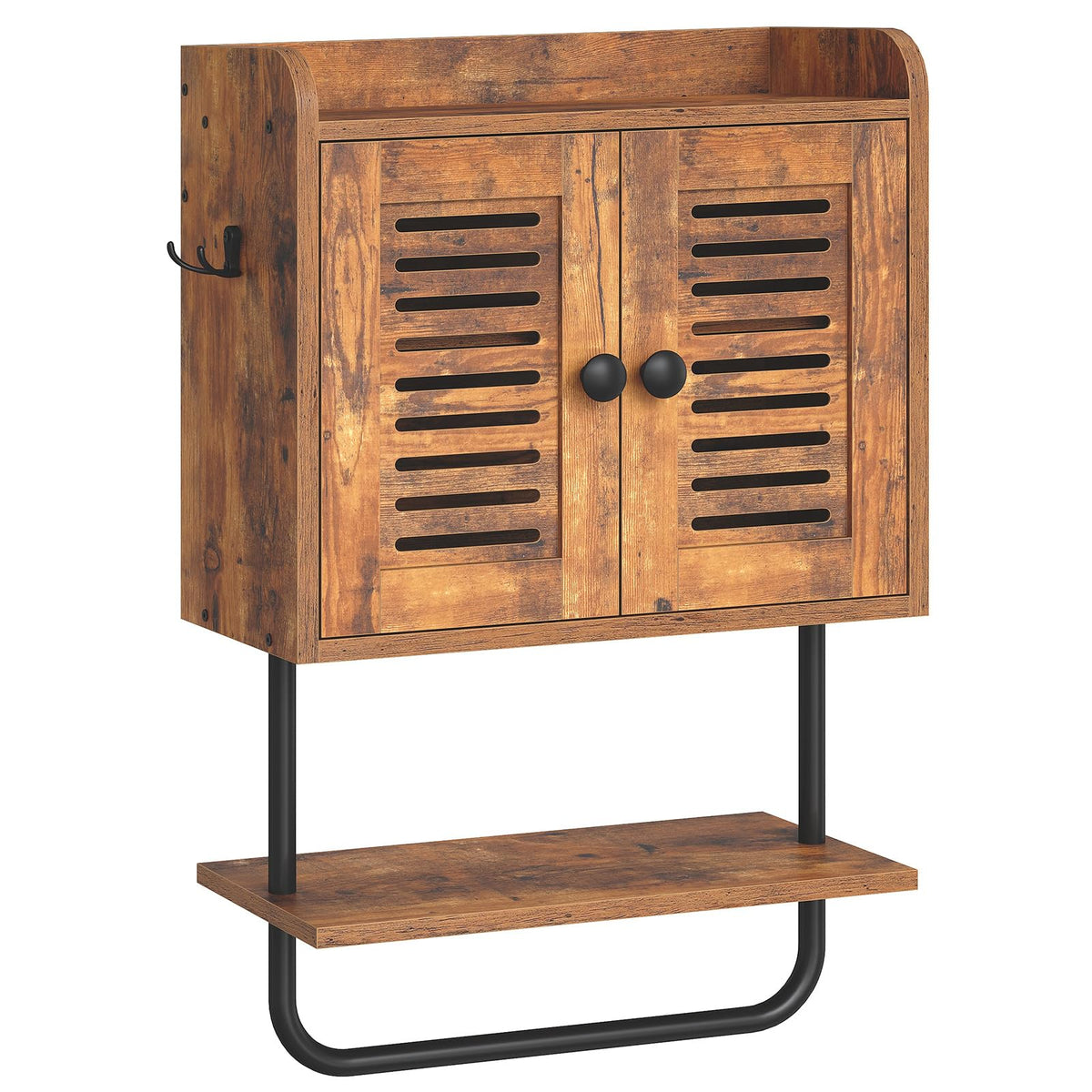 HOOBRO bathroom wall cabinet with towel bar for organized towels and toiletries.