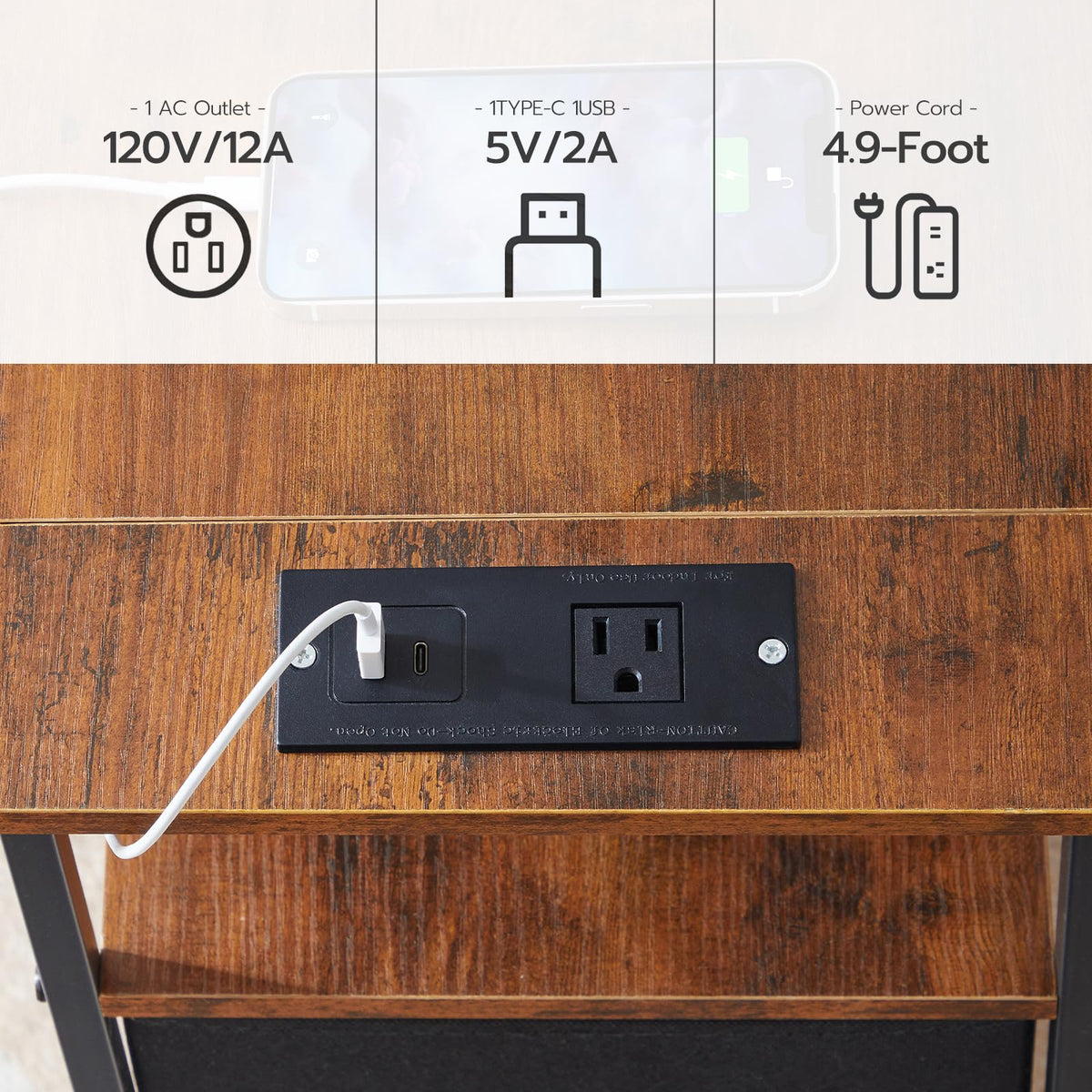 HOOBRO bedside table sturdy construction supports everyday items.