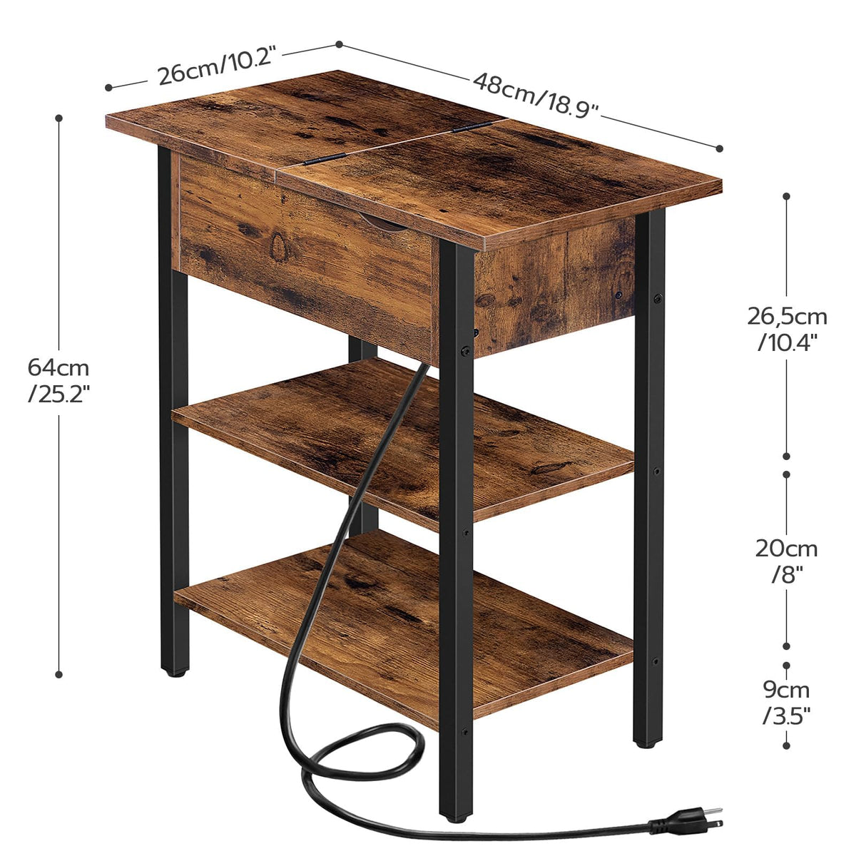 HOOBRO bedside table with USB ports and outlets for easy device access.