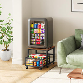 HOOBRO BF155TL01 mini fridge stand with side storage keeps beverages organized.