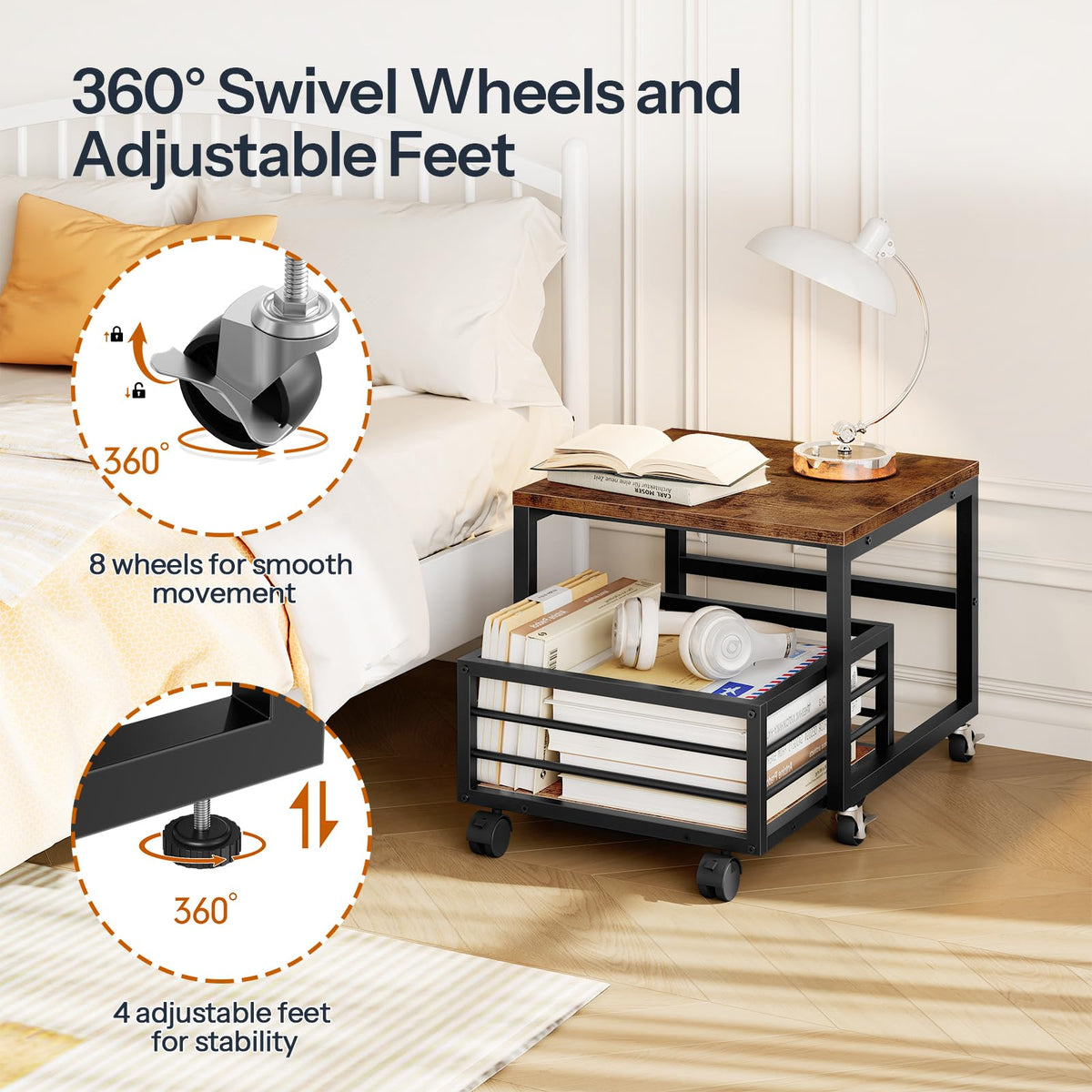 HOOBRO BF155TL01 rustic finish with metal frame complements warm decor.