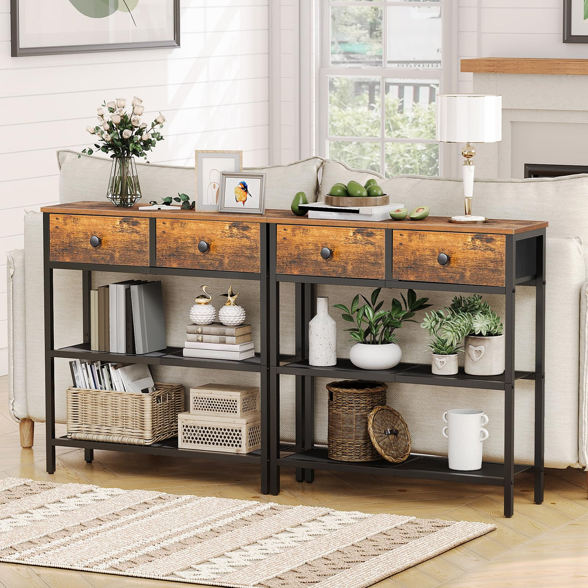 HOOBRO BF72XG01 rustic brown wood panel with black frame for modern contrast.