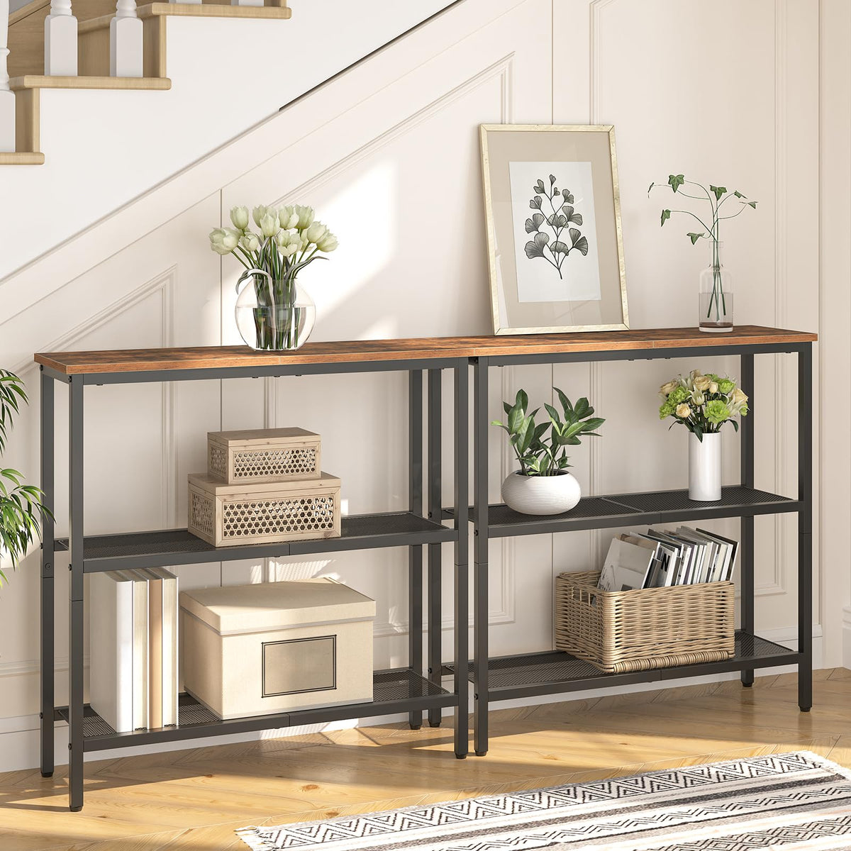 HOOBRO black metal frame with rustic brown top blends durability and style.