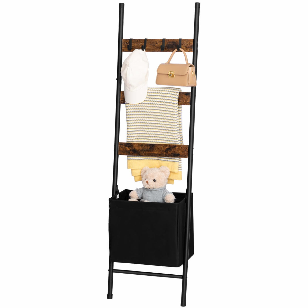 HOOBRO blanket ladder styled in a living room setting for décor and function