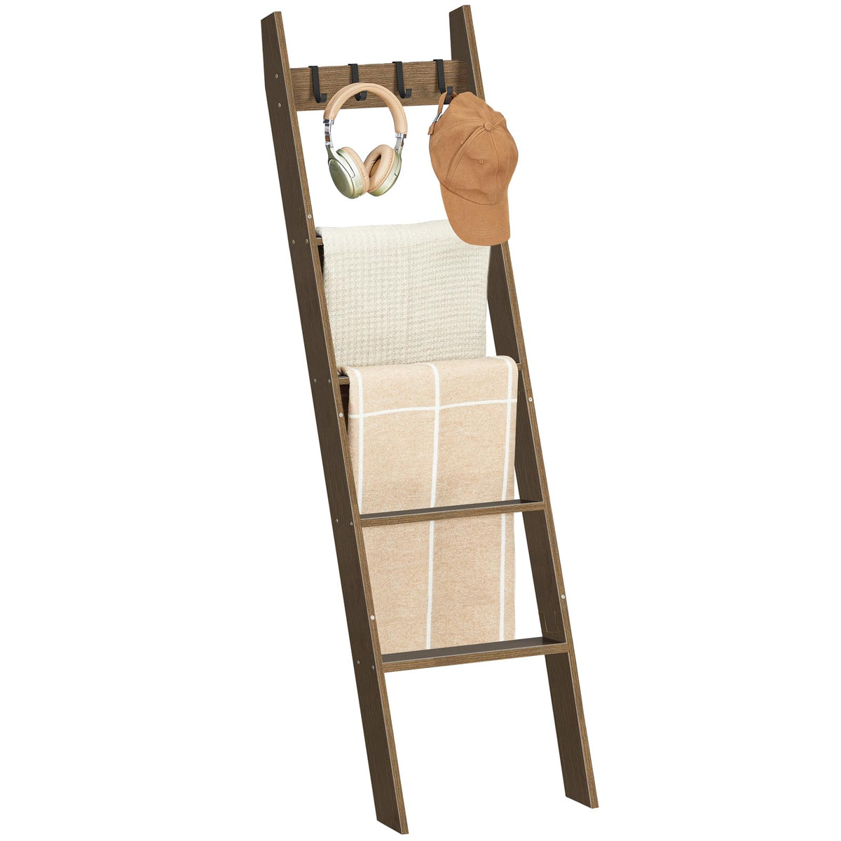 HOOBRO blanket ladder in a cozy living room setup complementing farmhouse decor.