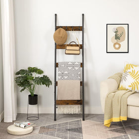 HOOBRO blanket ladder with removable hooks for coats scarves hats.