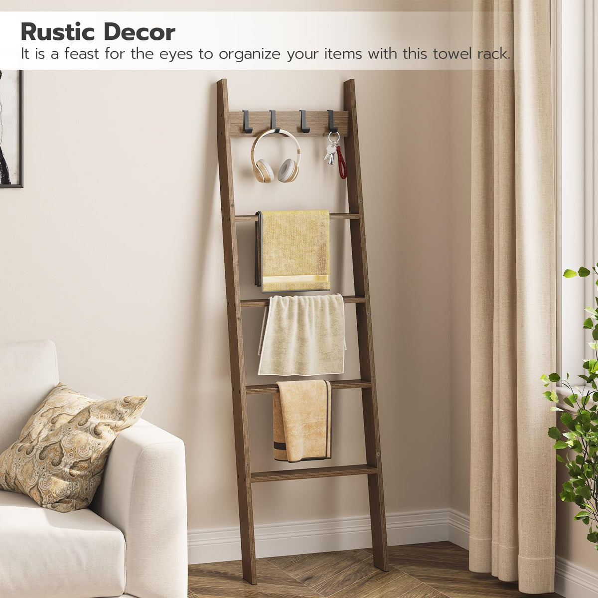 HOOBRO blanket ladder side-profile view demonstrating slim footprint for small spaces.