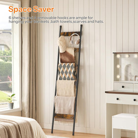 HOOBRO blanket ladder wood and metal contrast adds rustic industrial charm.