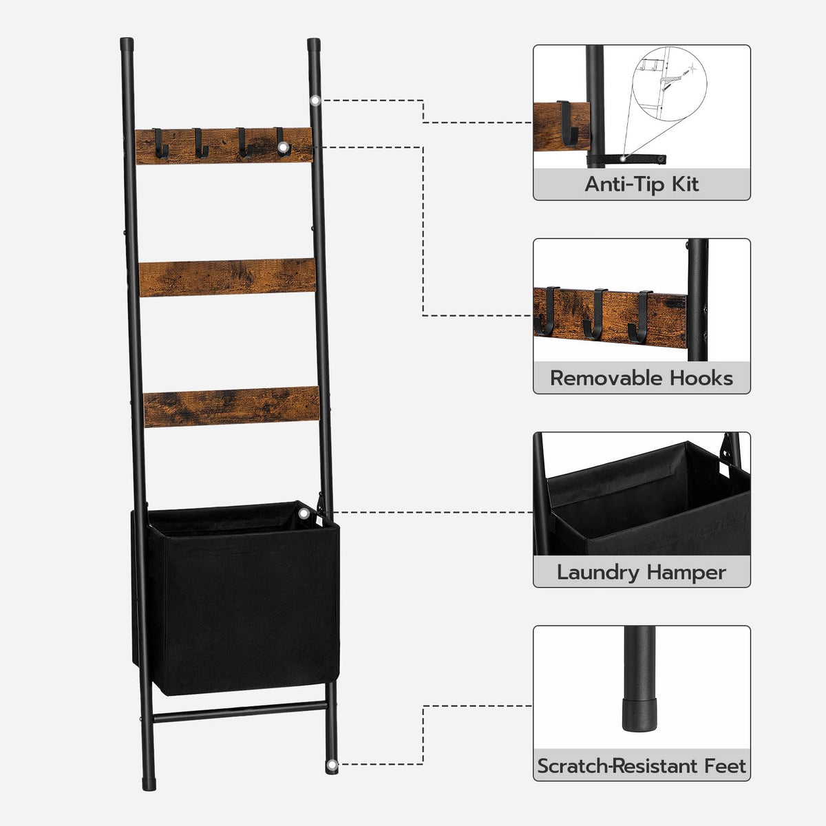 HOOBRO wooden rods support easy towel and blanket draping