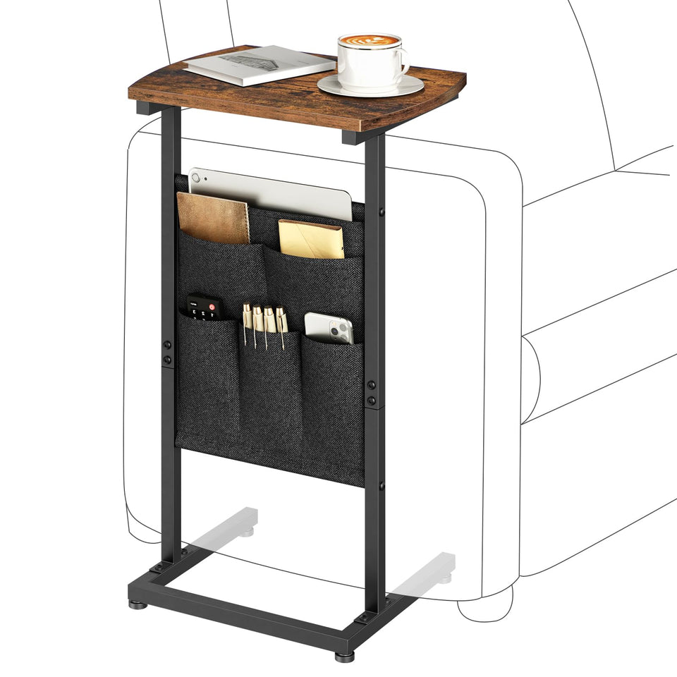 HOOBRO C-shaped end table under sofa facilitates reaching snacks and remotes.