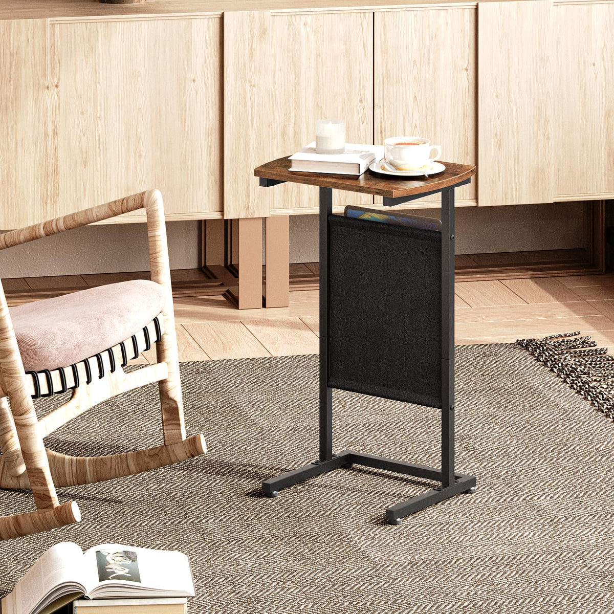 HOOBRO C-shaped side table in living room, versatile surface for drinks.