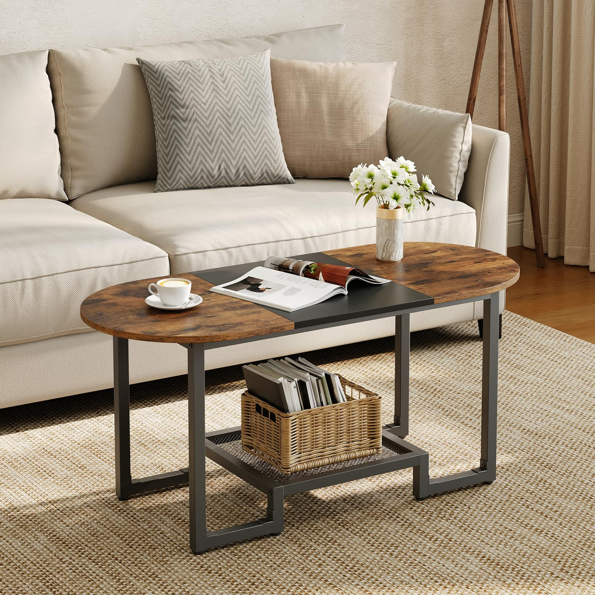 HOOBRO oval coffee table top surface offering ample space for decor and magazines