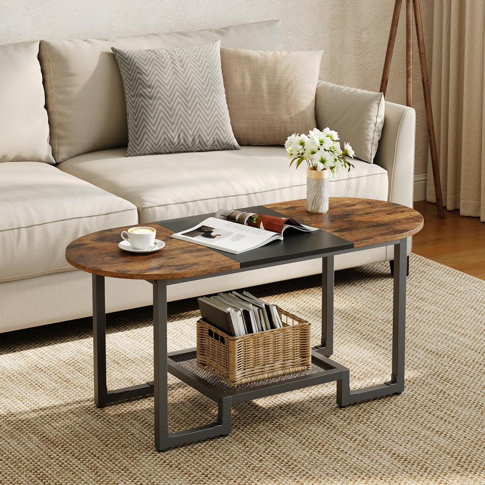 HOOBRO oval coffee table top surface offering ample space for decor and magazines