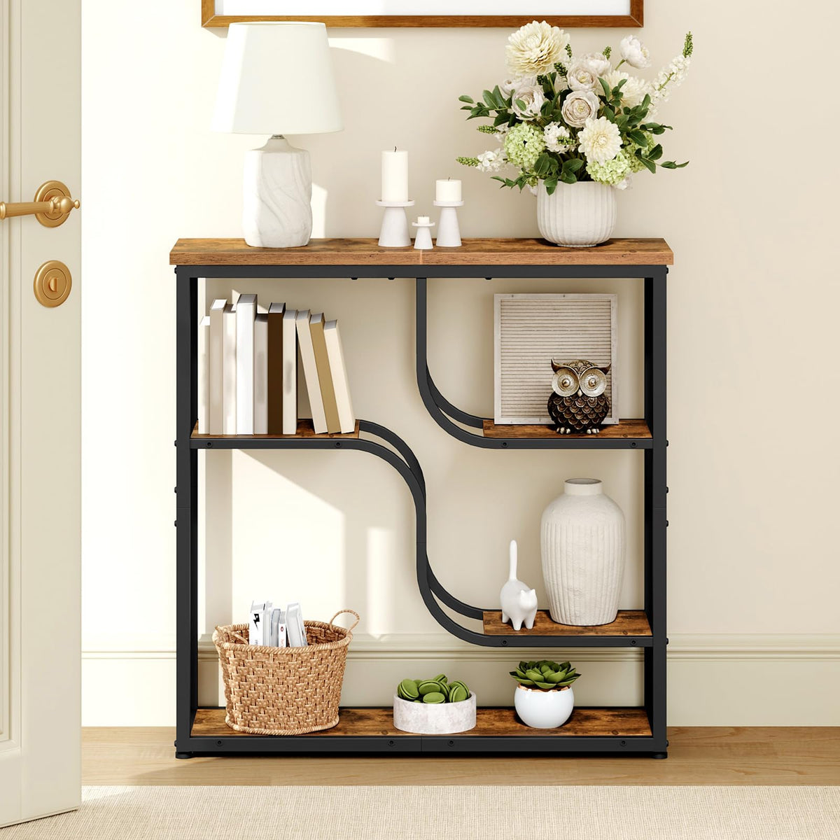 HOOBRO console table black metal frame provides sturdy support and contrast