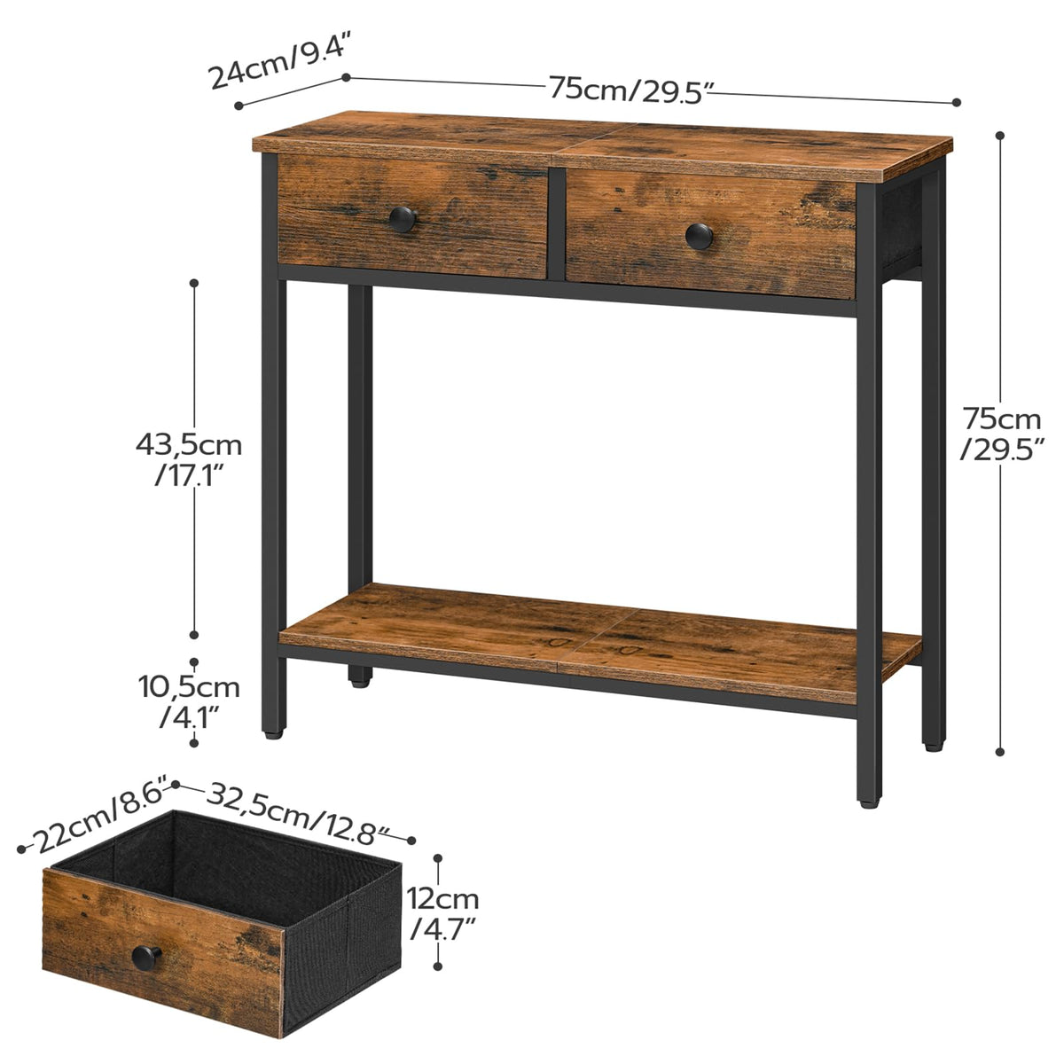 HOOBRO console table with black metal frame for sturdy support.