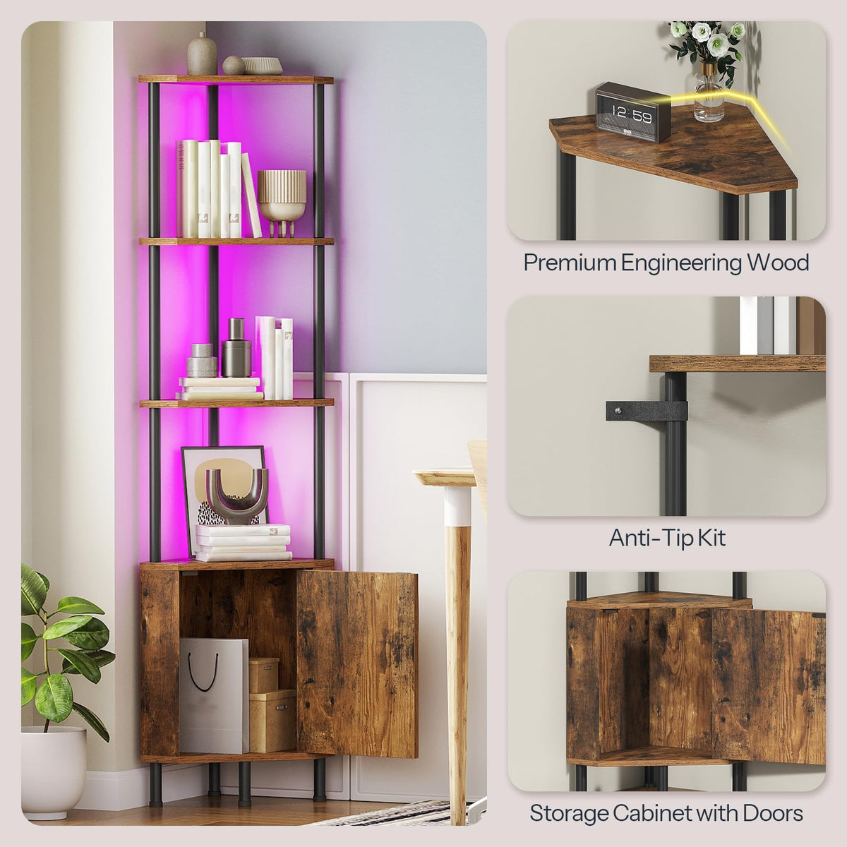 HOOBRO corner cabinet color options help match decor.