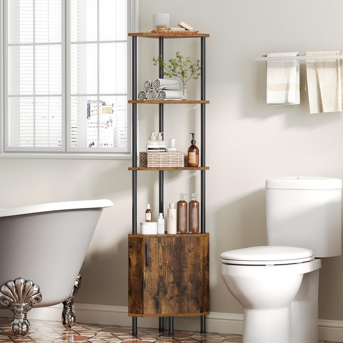 HOOBRO corner cabinet diamond panels add subtle texture.