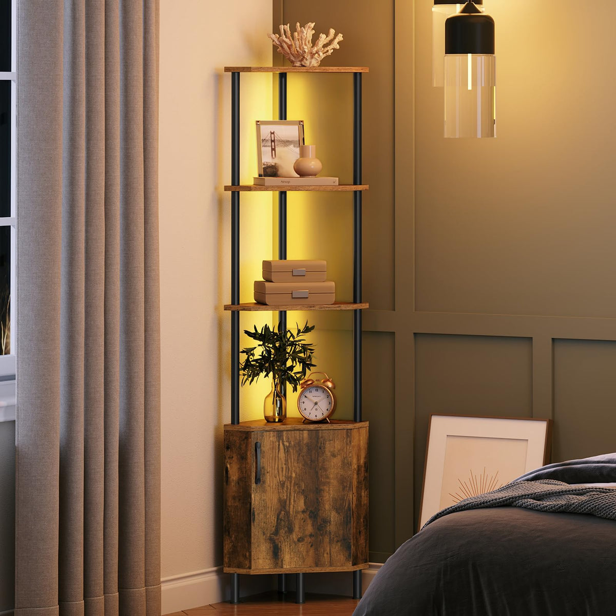 HOOBRO corner cabinet versatile for living room or study.