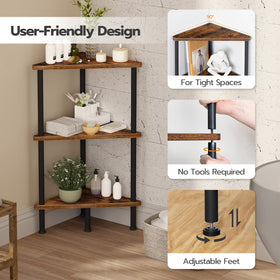 HOOBRO corner shelf stand three-tier layout optimizes small-space storage.