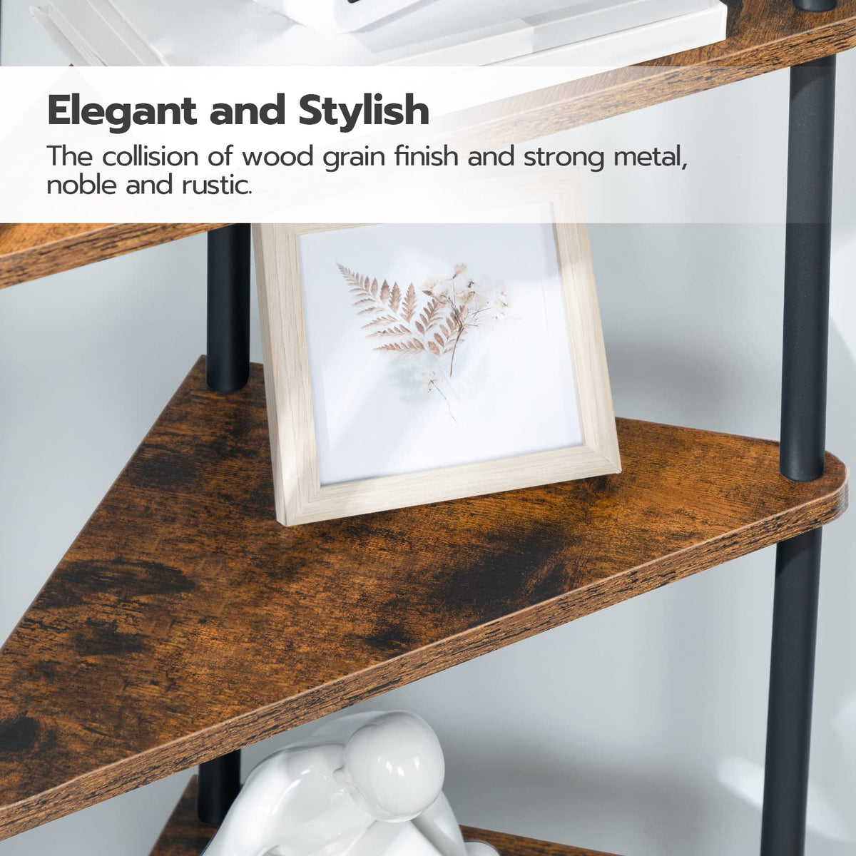 HOOBRO corner shelf stand assembly steps and included tools overview.
