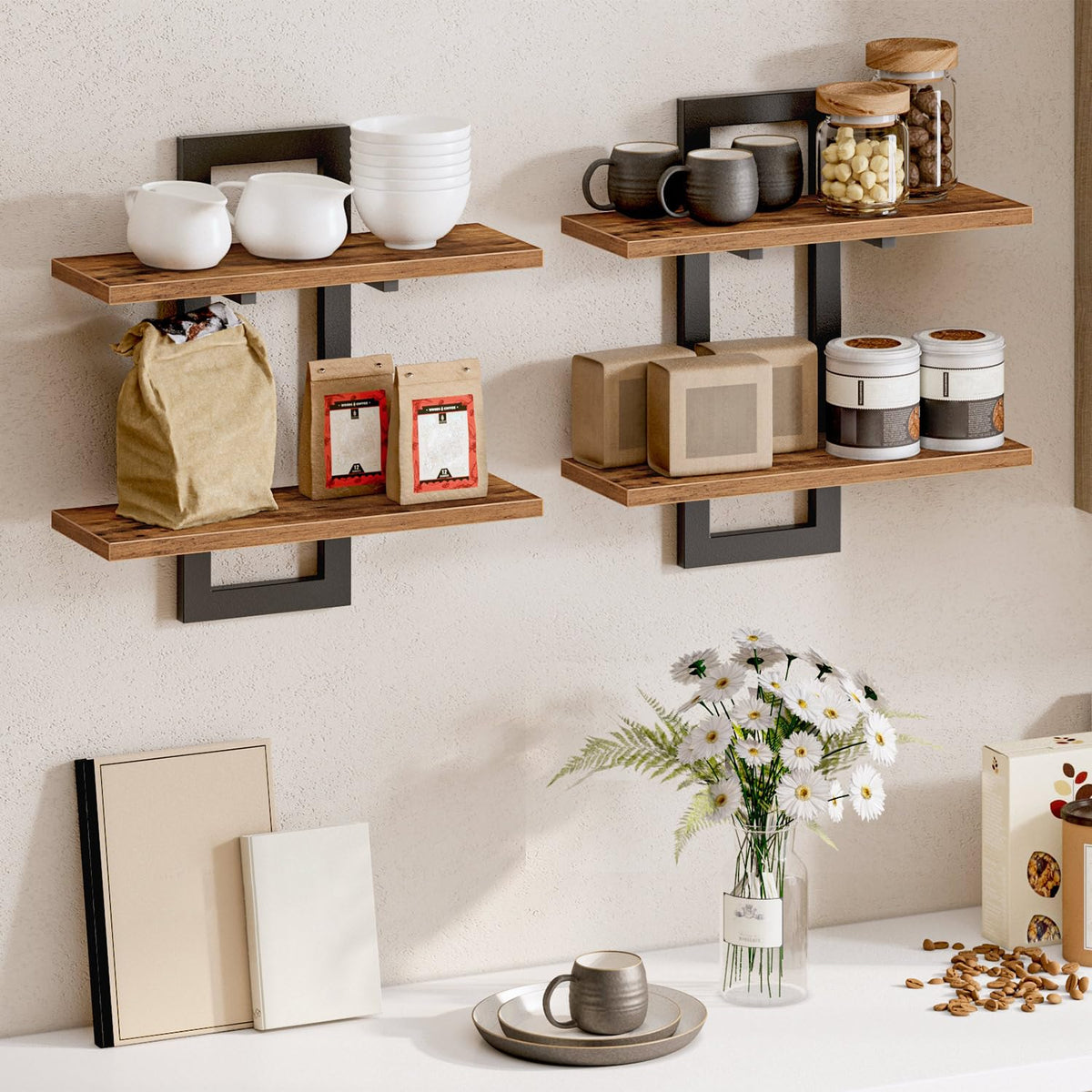 HOOBRO corner-friendly shelves suitable for flat-wall or freestanding use