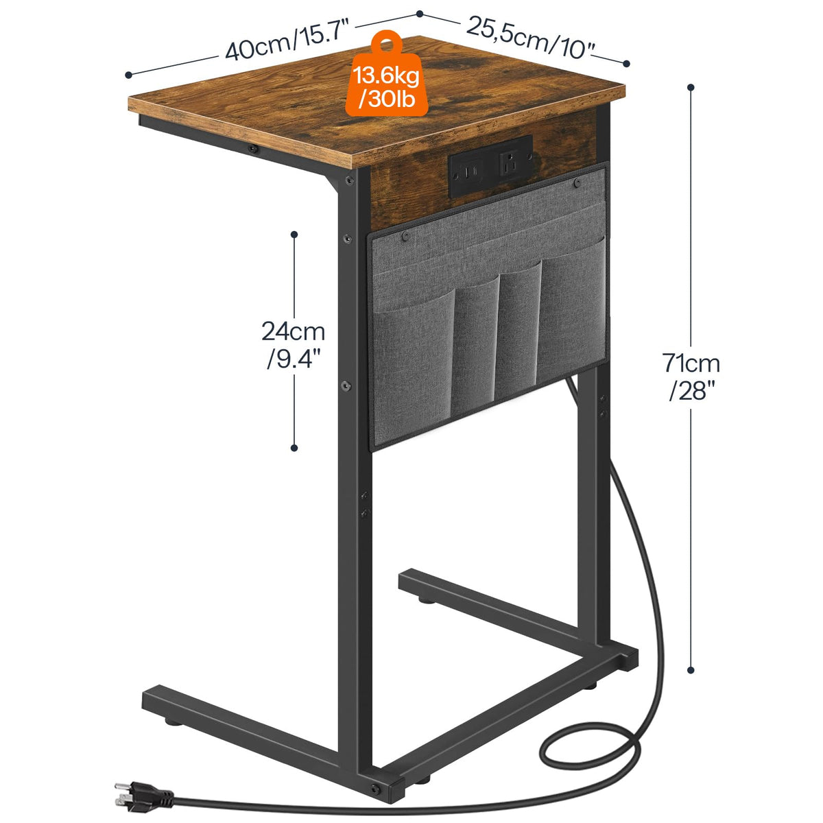HOOBRO 28-inch high end table with built-in AC outlet and USB port.