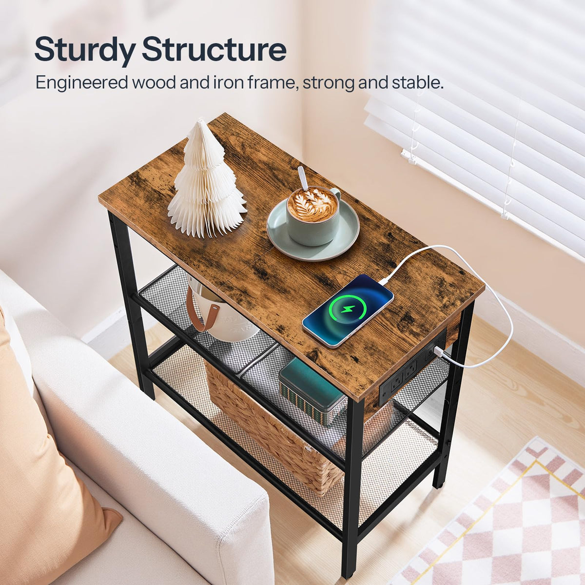HOOBRO end table beside bed, ideal nightstand with accessible outlets