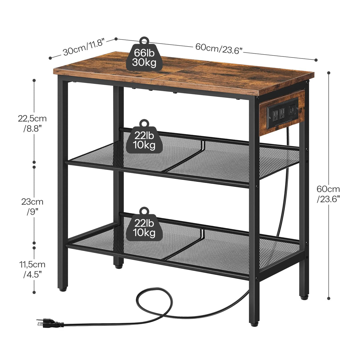 HOOBRO end table with industrial finish in rustic brown and black
