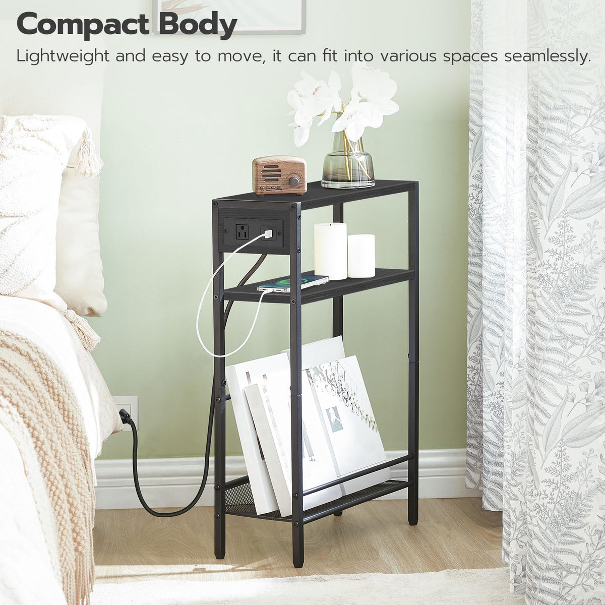 HOOBRO storage end table features mesh rack for magazines and books