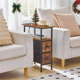HOOBRO end table open shelves and hidden fabric drawers for organized decor.