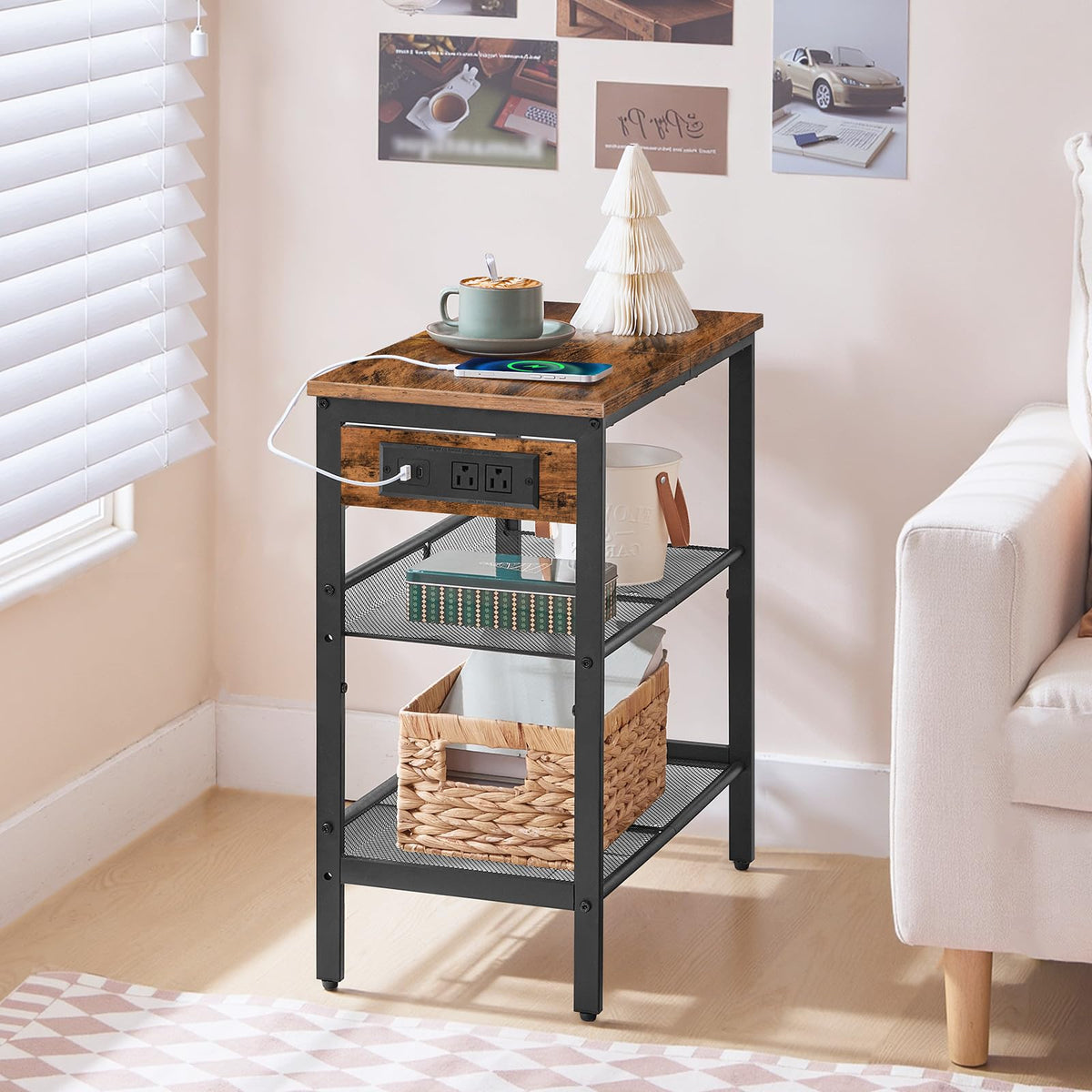 HOOBRO end table beside sofa for snacks and remotes, space saver