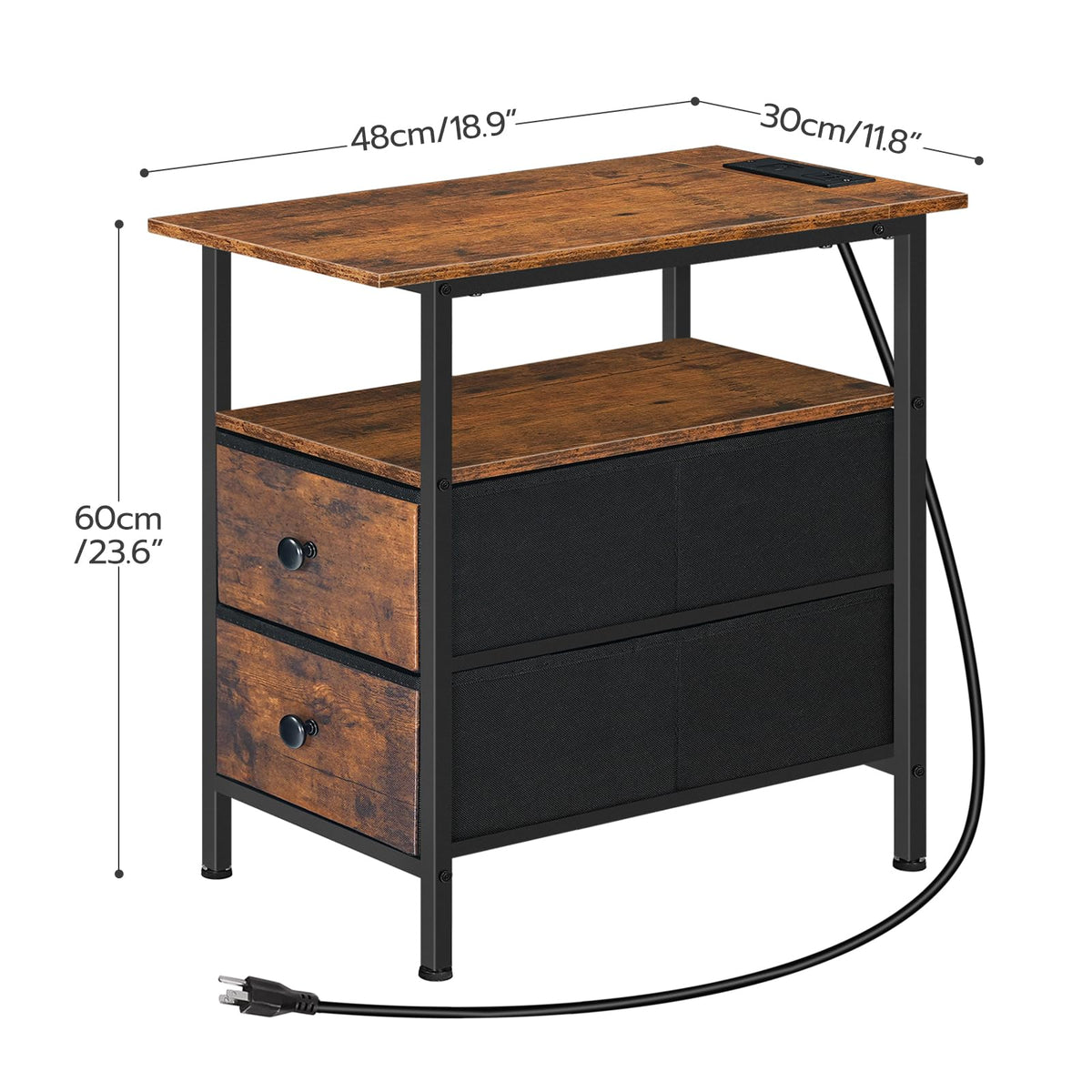 HOOBRO end table with charging station black iron frame adds industrial style to any room.