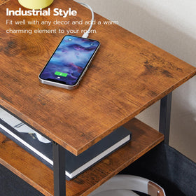 HOOBRO end table with charging station rustic brown panel evokes warm living room ambiance.