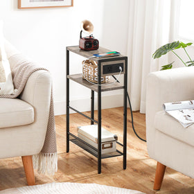 HOOBRO end table with open shelves and bottom mesh rack for organization