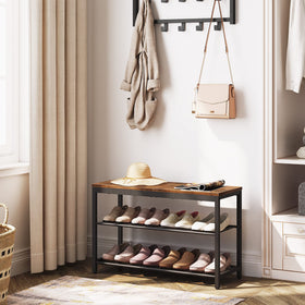 HOOBRO entry bench in rustic brown wood and metal for durable seating.