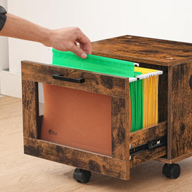 HOOBRO cabinet rustic brown finish with black mesh front for industrial style.