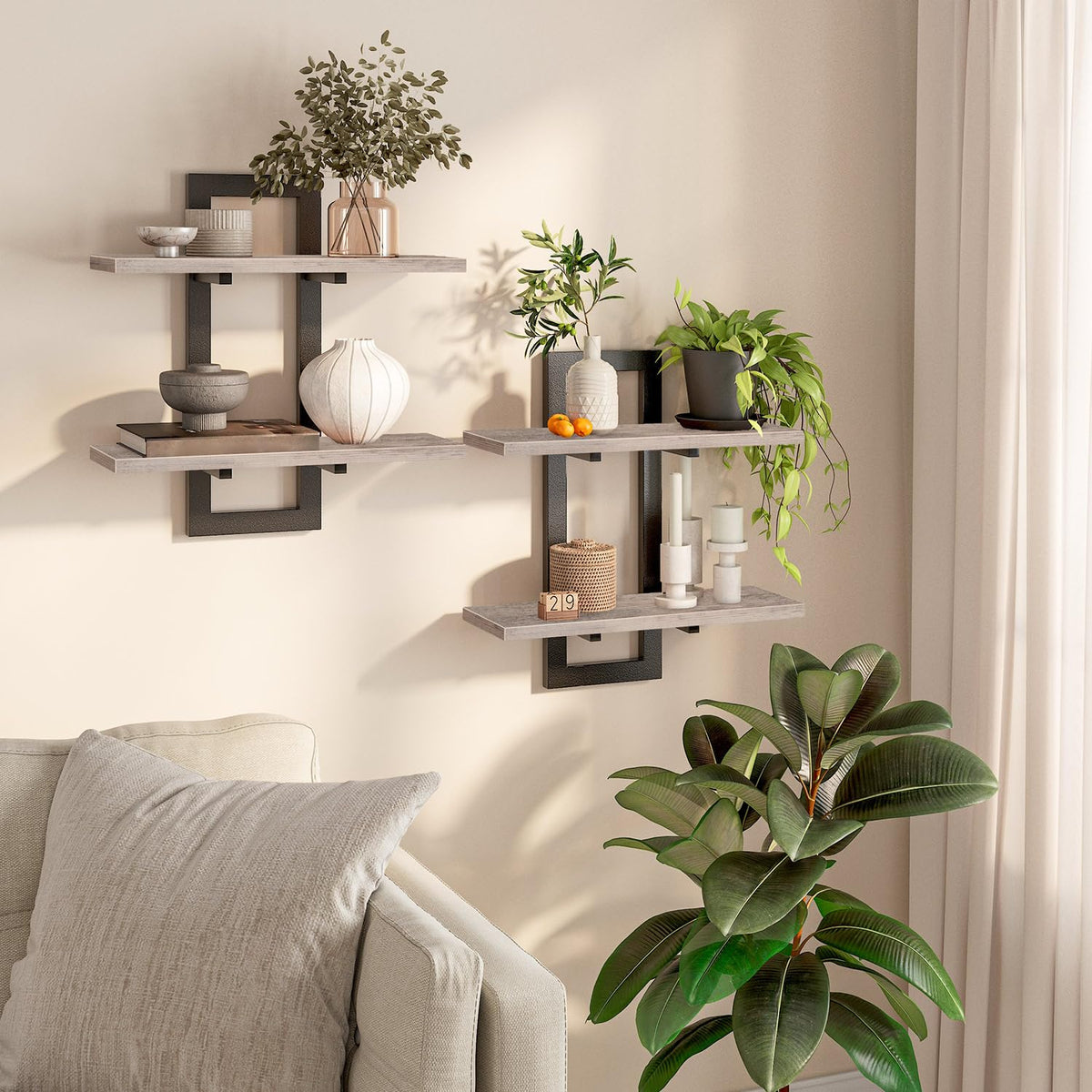HOOBRO 15-inch double-layer floating shelves offer compact storage and display space.