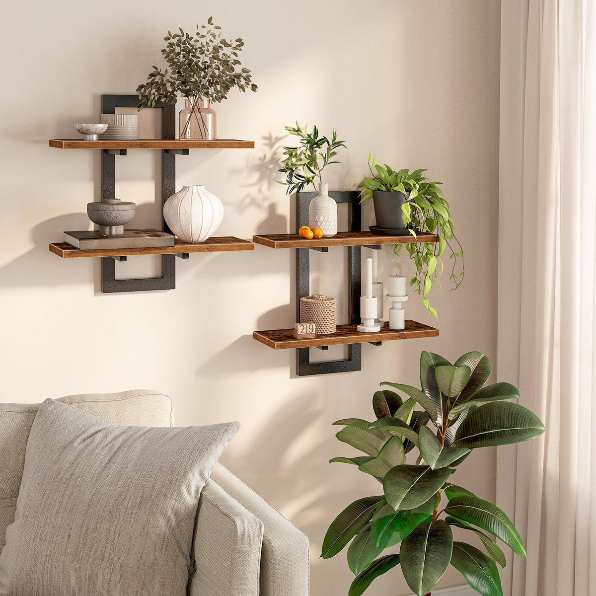 HOOBRO floating shelves display in living room for organized storage and decor