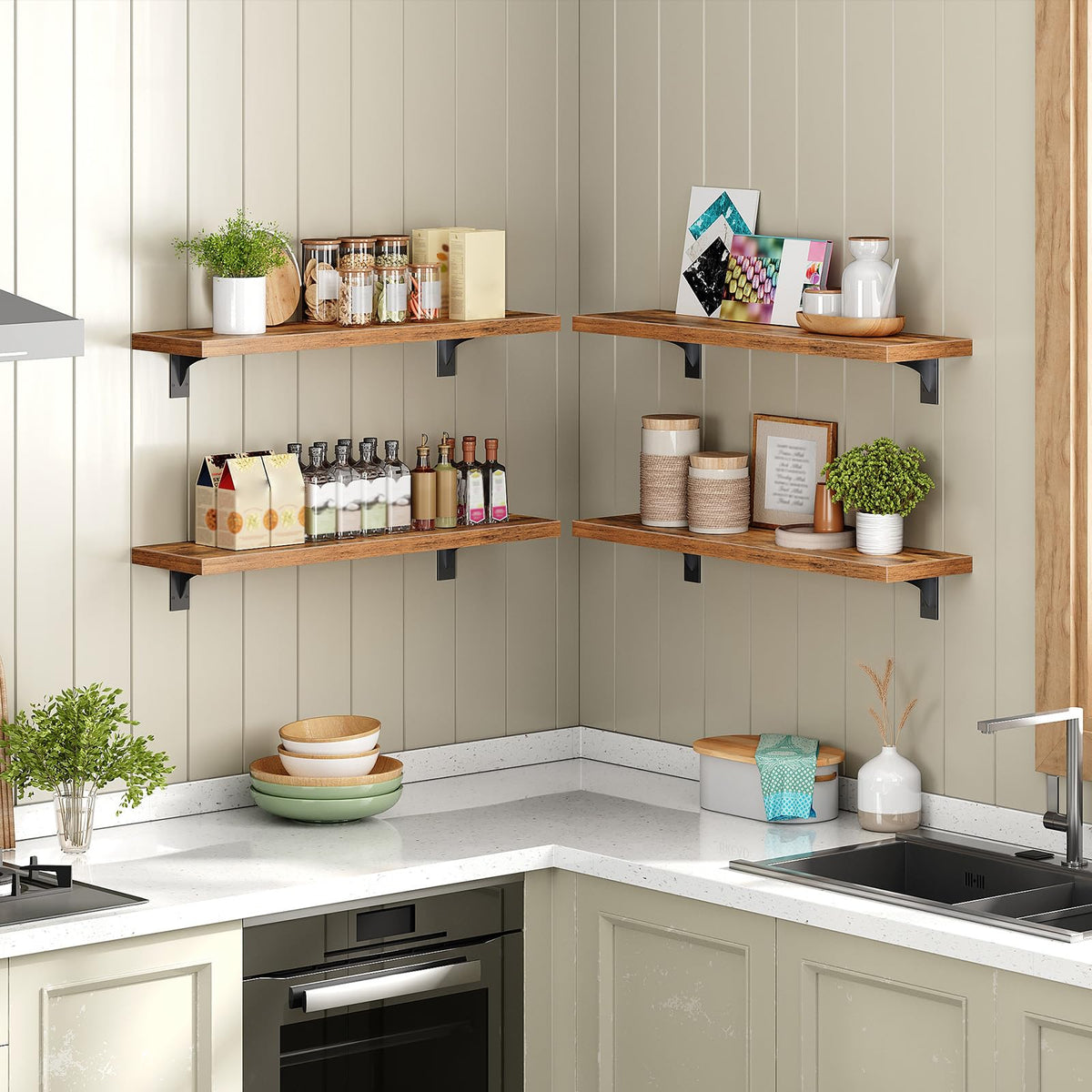 HOOBRO bathroom organization with wall shelf for toiletries within reach.