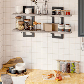 HOOBRO greige finish floating shelves add a modern touch to interiors.