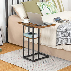 HOOBRO rustic brown end table shown folded for compact spaces